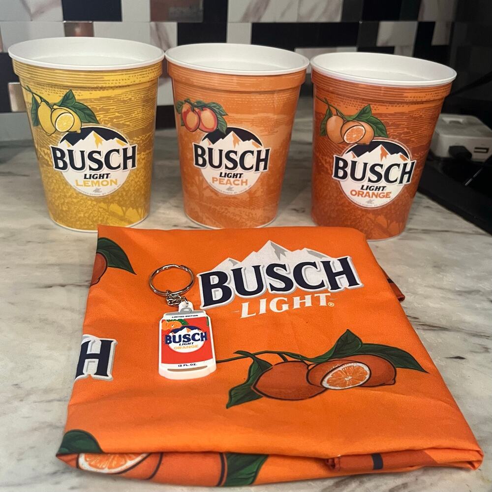 BUSCH LIGHT PROMO Lemon Orange Peach 2026 FLAVOR SHOWDOWN Keychain Bandana Cups